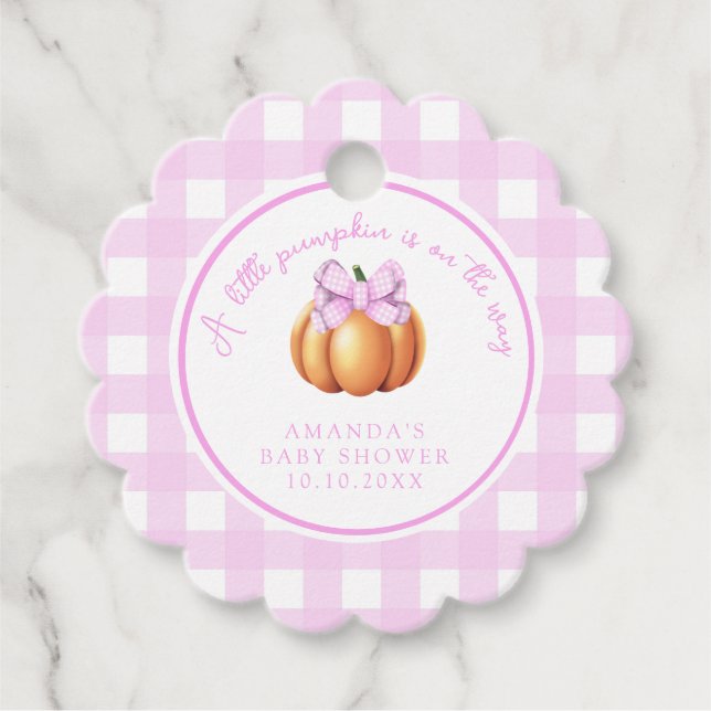 Kürbis mit rosa Bug in Käfig Babydusche Geschenkanhänger (Vorderseite)