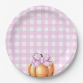 Kürbis mit rosa Bug in Käfig Babydusche Pappteller