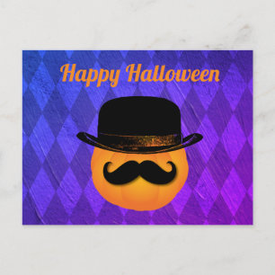 Kürbis mit Schnurrbart und Hut-Postkarte Postkarte