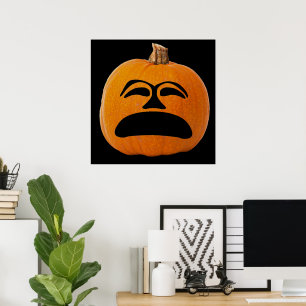 Kürbis mit unglücklichem Gesicht, Halloween-Kürbis Poster