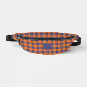 Kürbis Orange Blau Tartan Karo Monogramm Bauchtasche