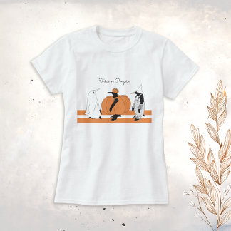 Kürbis-Orange-Kostüm Pinguin Lustiger Halloween T-Shirt