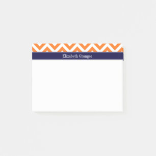 Kürbis Orange Lg Chevron Navy Name Monogramm Post-it Klebezettel