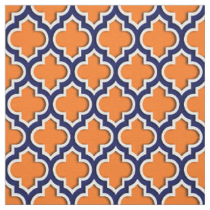 Kürbis-Orange, Marine-Blau-Marokkaner Quatrefoil Stoff