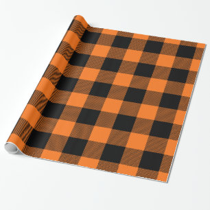 Kürbis Orange Schwarz Riesiger Buffalo-Karo-Tartan Geschenkpapier