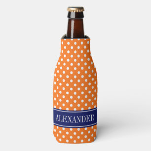Kürbis Orange Weiße Tupfen Navy Name Monogramm Flaschenkühler