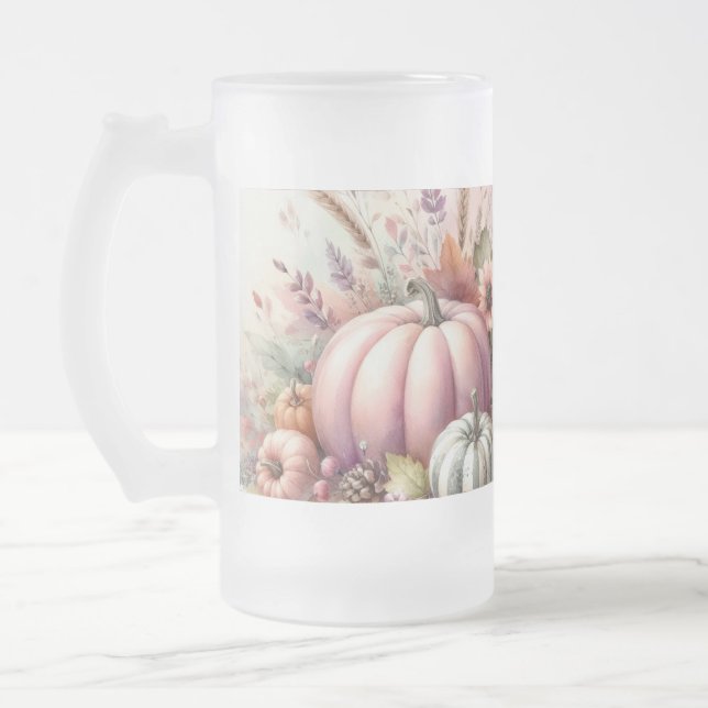 Kürbis pastellfarbene Kürbis Aquarellmalerei Mattglas Bierglas (Links)