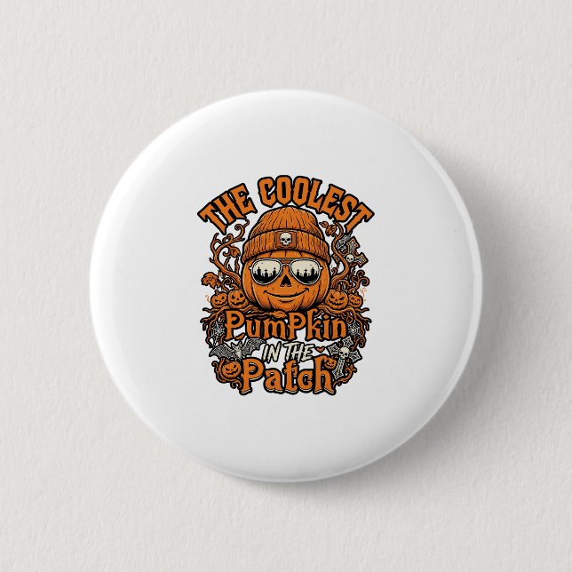 Kürbis-Patch-Halloween-Mütze-Sonnenbrille coolster Button (Vorderseite)