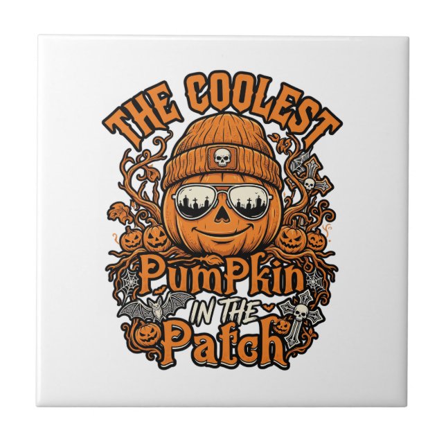 Kürbis-Patch-Halloween-Mütze-Sonnenbrille coolster Fliese (Vorderseite)