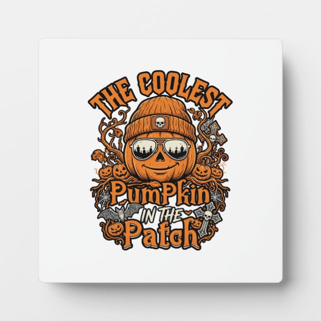 Kürbis-Patch-Halloween-Mütze-Sonnenbrille coolster Fotoplatte (Vorderseite)