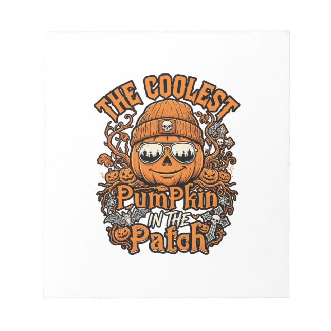 Kürbis-Patch-Halloween-Mütze-Sonnenbrille coolster Notizblock (Vorderseite)