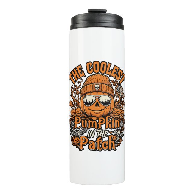 Kürbis-Patch-Halloween-Mütze-Sonnenbrille coolster Thermosbecher (Vorderseite)