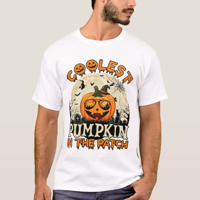 Kürbis-Patch-Sonnenbrille Hexenhut Halloween cool T-Shirt (Vorderseite)