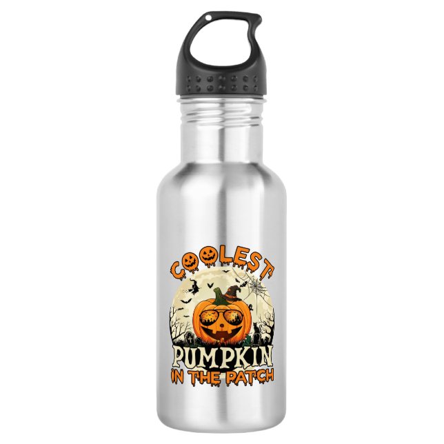 Kürbis-Patch-Sonnenbrille Hexenhut Halloween Edelstahlflasche (Vorderseite)