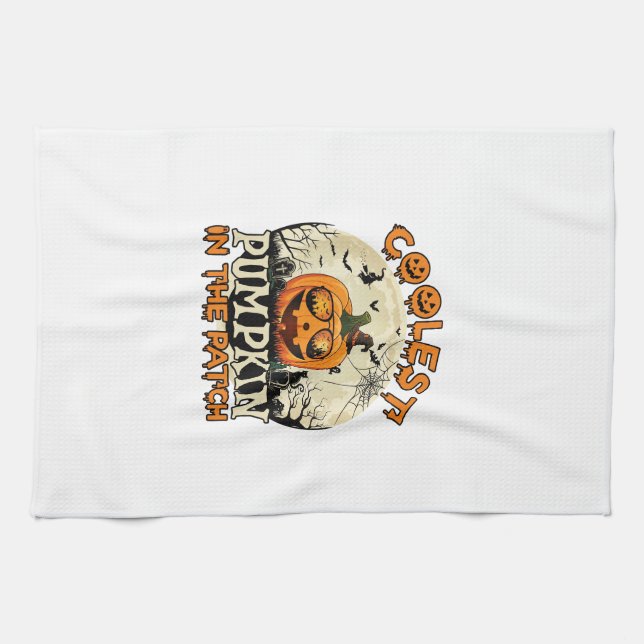 Kürbis-Patch-Sonnenbrille Hexenhut Halloween Geschirrtuch (Horizontal)