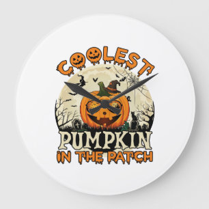 Kürbis-Patch-Sonnenbrille Hexenhut Halloween Große Wanduhr