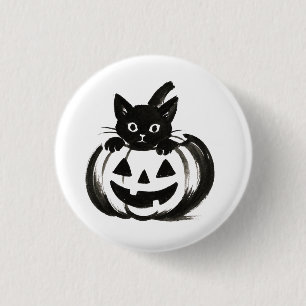 Kürbis-Peek – Schwarzes Katze Halloween-Design auf Button