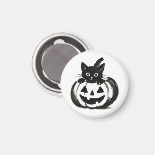 Kürbis-Peek – Schwarzes Katze Halloween-Design auf Magnet