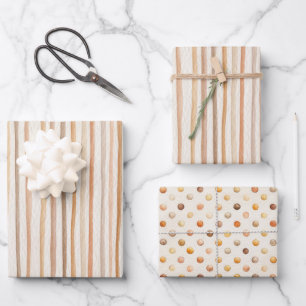 Kürbis-Pfirsich-Creme-Latte-Braun-Gestreift Geburt Geschenkpapier Set