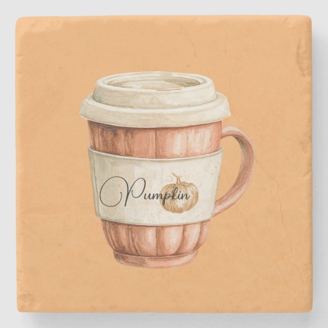 Kürbis-Pfirsich-Latte-Tasse Steinuntersetzer (Vorderseite)
