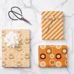Kürbis Punkte Streifen Orange Halloween Vintage Geschenkpapier Set