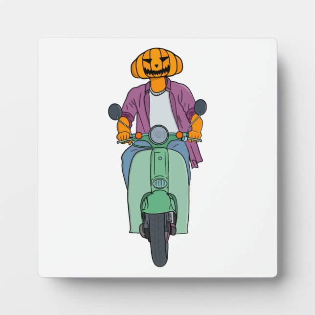 Kürbis-Reiter auf Mint-Scooter Fotoplatte (Vorderseite)