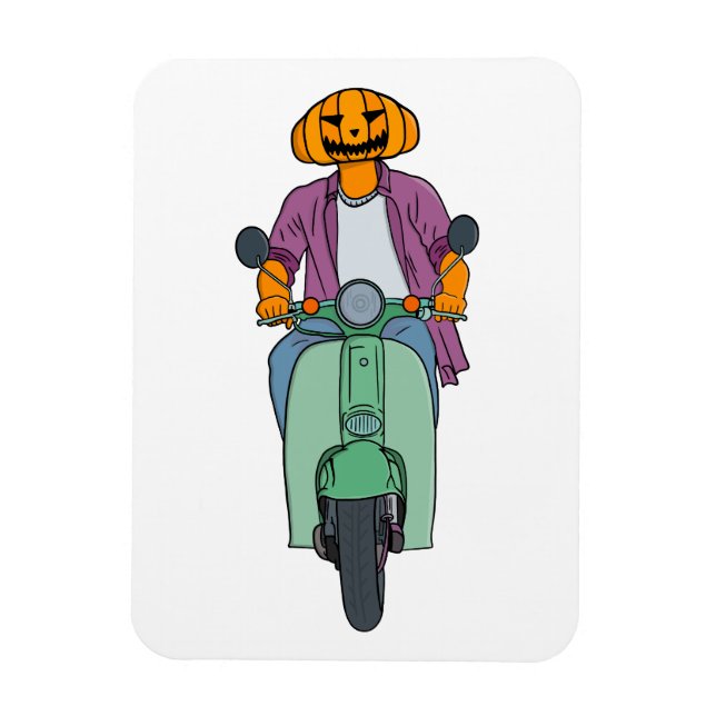 Kürbis-Reiter auf Minz-Scooter Magnet (Vertikal)
