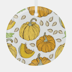 Kürbis-Retro-Skizze: Thanksgiving-Muster. Ornament Aus Glas