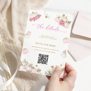 Kürbis Rosa Florale Babyparty Details Karte