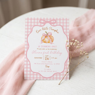 Kürbis Rosa Gingham Einladung zum ersten Geburtsta