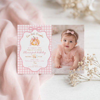 Kürbis Rosa Gingham Einladung zum ersten Geburtsta