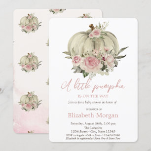 Kürbis, Rosa Rosen, Aquarell-Baby-Party Einladung