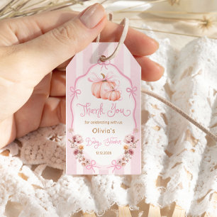 Kürbis Rosa Schleife Florales Babyshower Dankeschö Geschenkanhänger