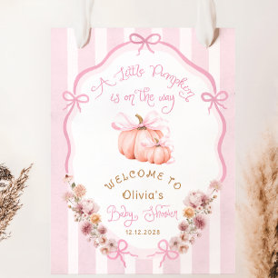 Kürbis Rosa Schleife Herbst Floral Babyparty Willk Poster