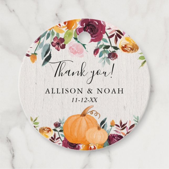 Kürbis rustikal blumenburgundisch, rot geschenkanhänger (Vorderseite)