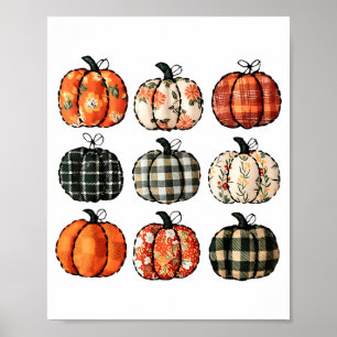 Kürbis-Saison-Blumen-Karo-Thanksgiving-Herbst Poster