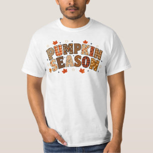 Kürbis-Saison Herbst Florale Plaid-Typografie T-Shirt