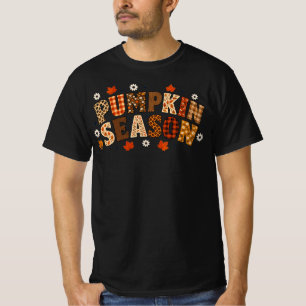 Kürbis-Saison Herbst Florale Plaid-Typografie T-Shirt