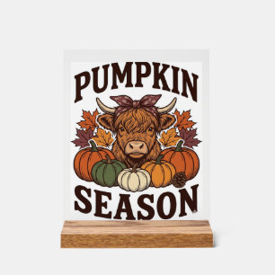 Kürbis-Saison Highland-Kuh Vintage-Herbst-Shirt_1 Acrylschild