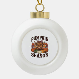 Kürbis-Saison Highland-Kuh Vintage Herbst-Shirt_1 Keramik Kugel-Ornament