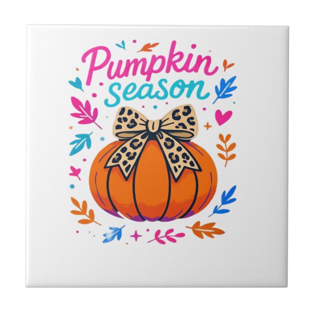 Kürbis-Saison-Leoparden-Bogen-Design � Cute Herbst Fliese (Vorderseite)
