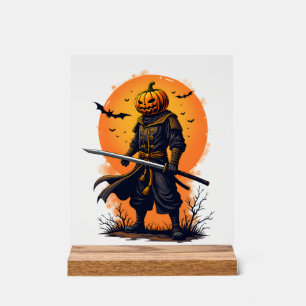Kürbis-Samurai � Halloween-Krieger T-Shirt Acrylschild