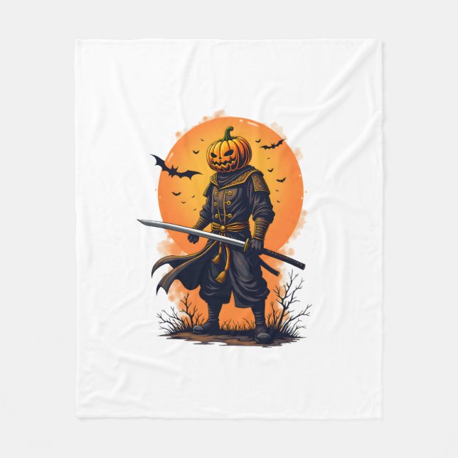 Kürbis-Samurai � Halloween-Krieger-T-Shirt Fleecedecke (Vorderseite)