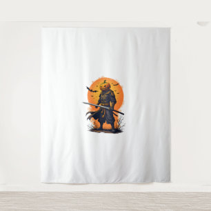 Kürbis-Samurai – Halloween-Krieger-T-Shirt Wandteppich