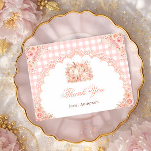 Kürbis-Schleife-Blumen-Gingham-Baby-Shower-Dankesc Dankeskarte