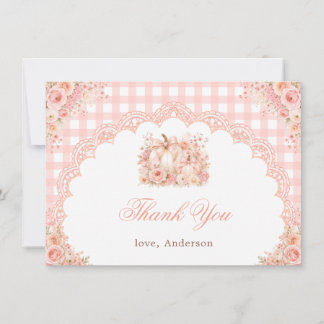 Kürbis-Schleife-Blumen-Gingham-Baby-Shower-Dankesc Dankeskarte