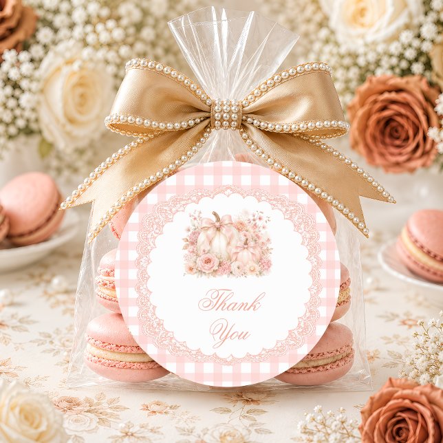 Kürbis-Schleife-Gingham-Dankeschön Runder Aufkleber (Von Creator hochgeladen)