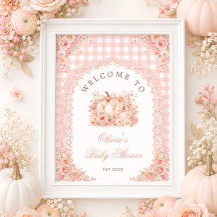 Kürbis-Schleife-Herbst-Blumen-Baby-Party-Willkomme Poster