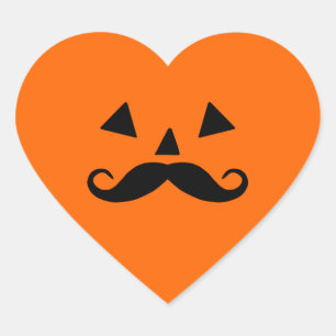 Kürbis-Schnurrbart Halloween Herz-Aufkleber