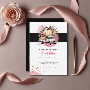 Kürbis Schwarz Rosa Blumen LKW Baby Shower Einladung